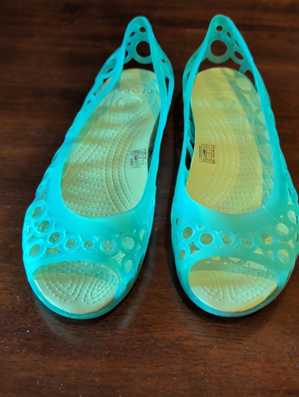 CROCS Turquoise Open-Toe Perforated Jelly Flats